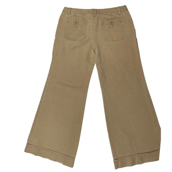 OLD NAVY Wide Leg Twill Trousers Women's 10 Regular Tan Low-Rise Button Pockets - Picture 6 of 16